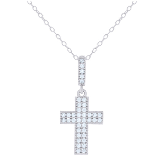 Sterling Silver Womens Cubic-Zirconia Cross Religious Charm Necklace