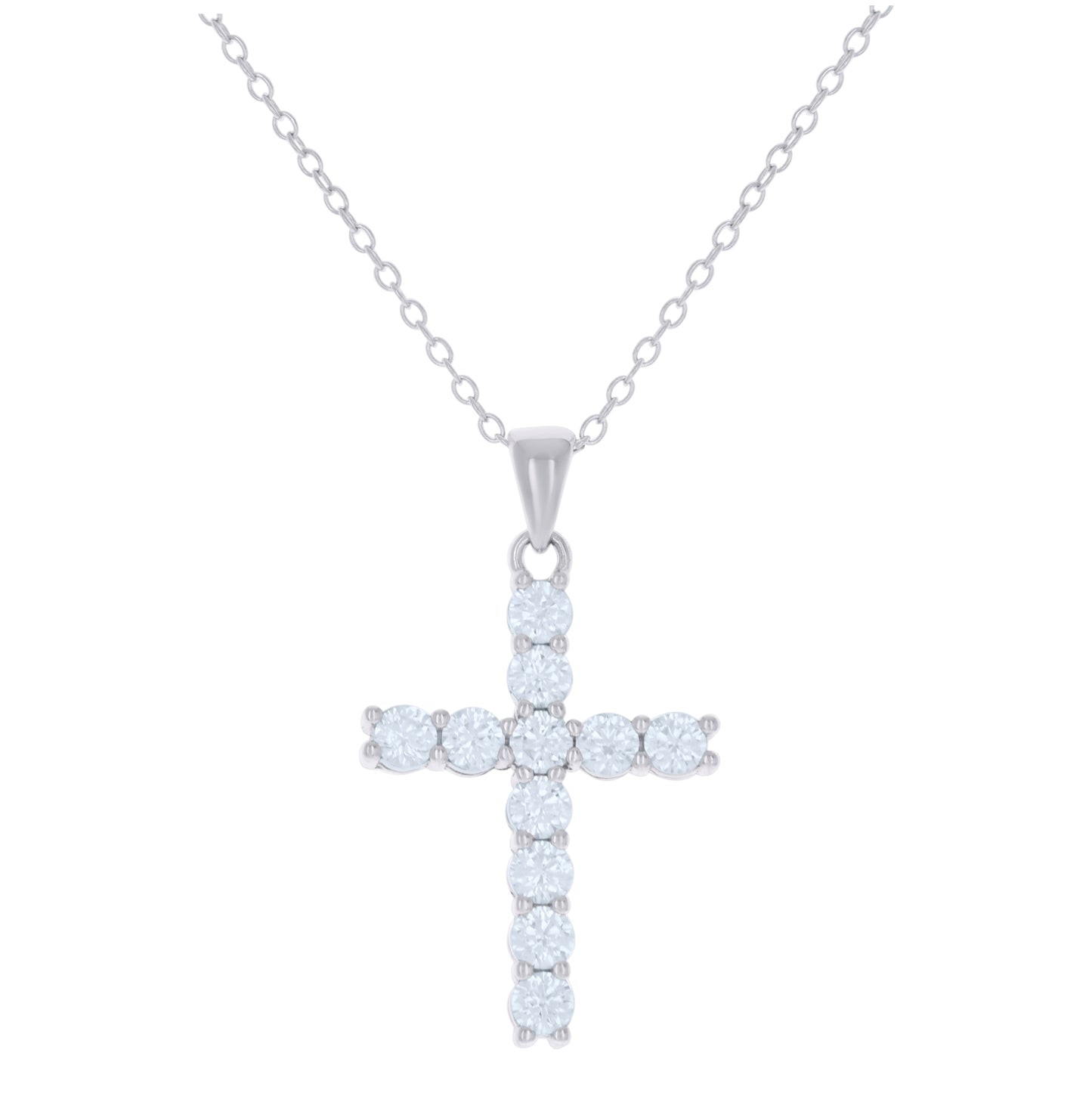 Sterling Silver Womens Cubic-Zirconia Cross Religious Charm Necklace