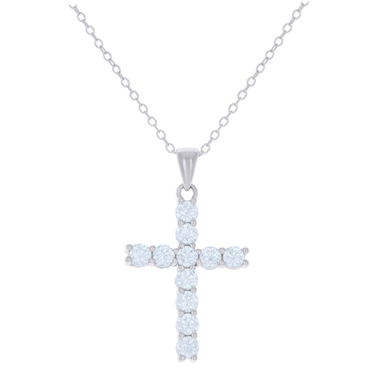 Sterling Silver Womens Cubic-Zirconia Cross Religious Charm Necklace