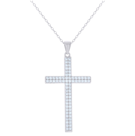 Sterling Silver Womens Cubic-Zirconia Cross Religious Charm Necklace