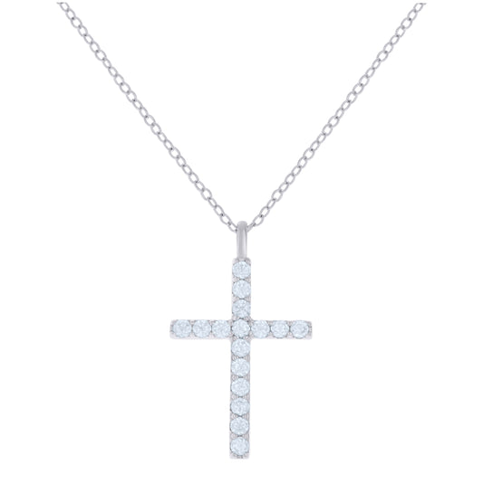 Sterling Silver Womens Cubic-Zirconia Cross Religious Charm Necklace