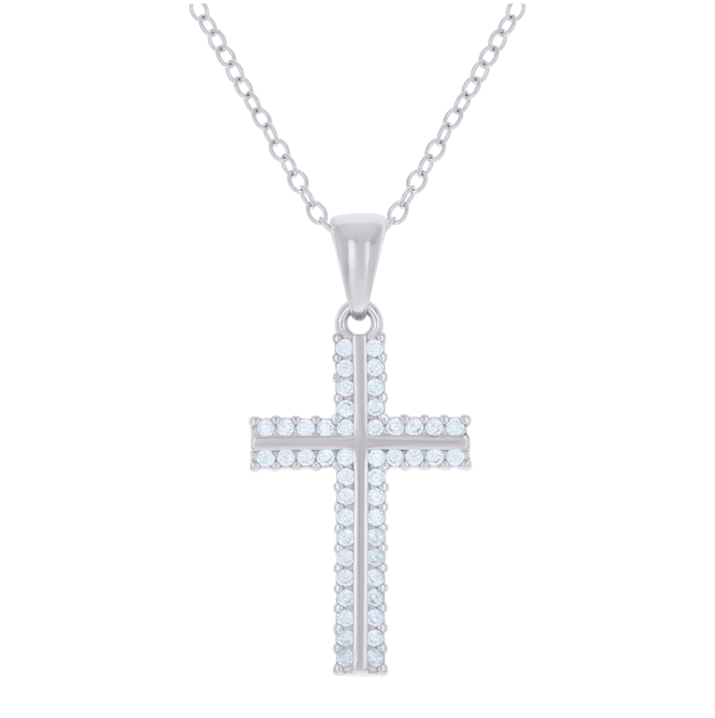 Sterling Silver Womens Cubic-Zirconia Cross Religious Charm Necklace