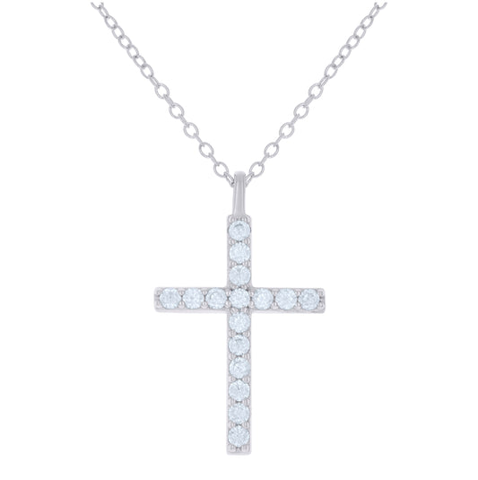 Sterling Silver Womens Cubic-Zirconia Cross Religious Charm Necklace