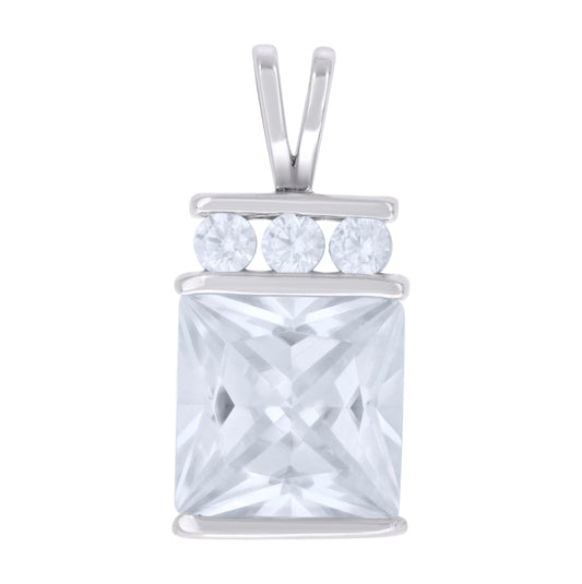 Sterling Silver Womens Princess-Cut Round Cubic-Zirconia Fashion Charm Pendant