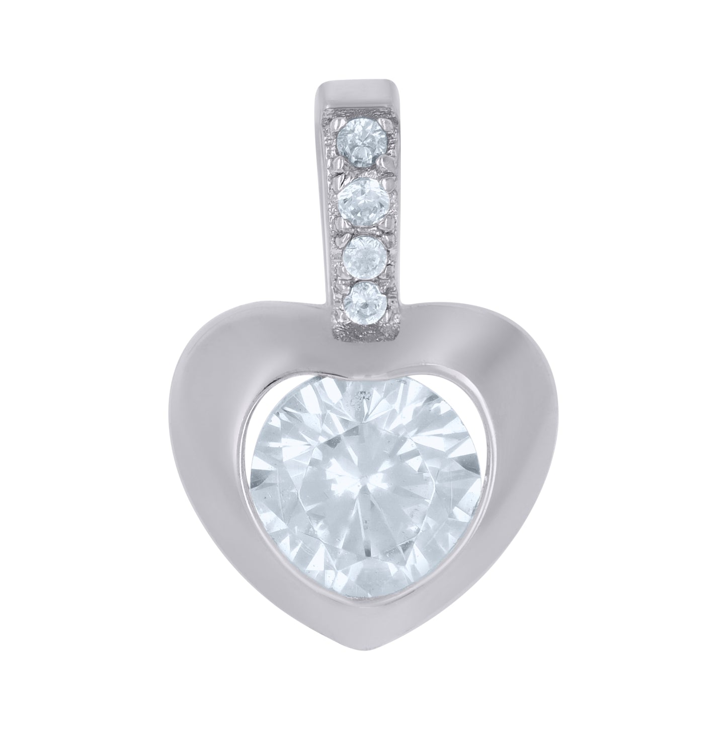 Sterling Silver Womens Cubic-Zirconia Heart Charm Pendant
