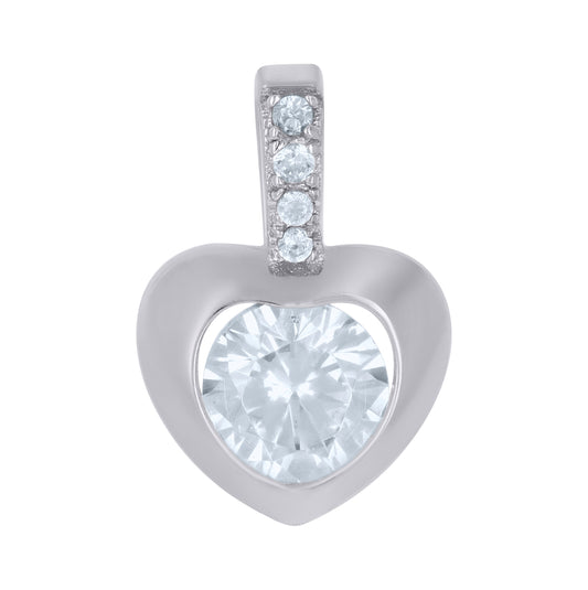 Sterling Silver Womens Cubic-Zirconia Heart Charm Pendant