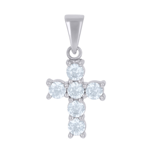 Sterling Silver Womens Cubic-Zirconia Cross Religious Charm Pendant
