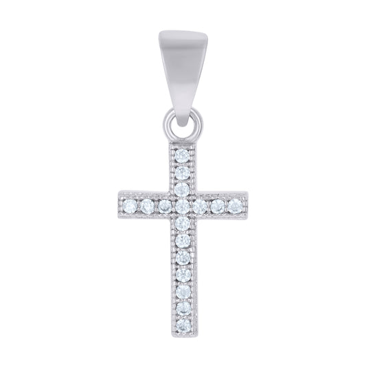 Sterling Silver Womens Cubic-Zirconia Cross Religious Charm Pendant