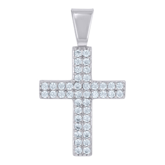 Sterling Silver Womens Cubic-Zirconia Cross Religious Charm Pendant