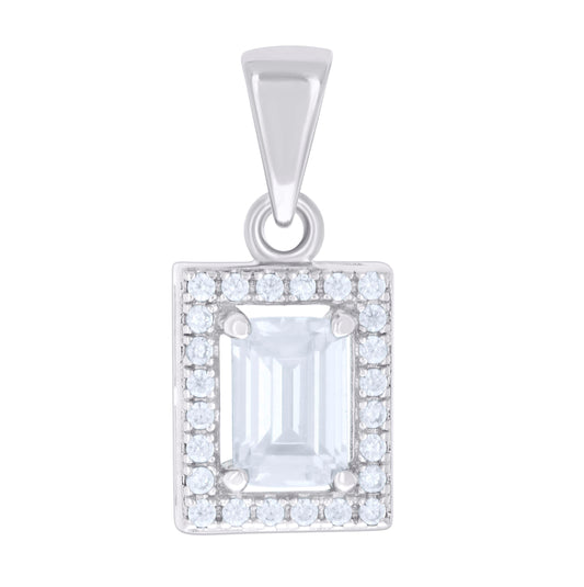 Sterling Silver Womens Emerald-Cut Round Cubic-Zirconia Fashion Charm Pendant