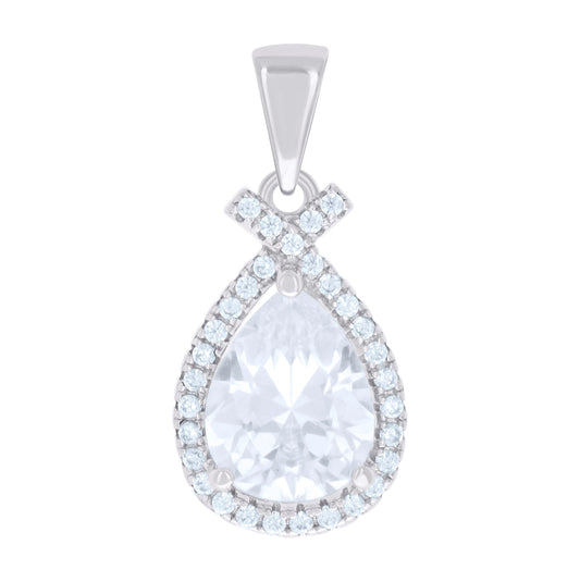 Sterling Silver Womens Pear Round Cubic-Zirconia Fashion Charm Pendant
