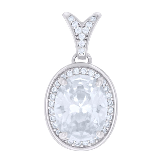Sterling Silver Womens Oval Round Cubic-Zirconia Fashion Charm Pendant