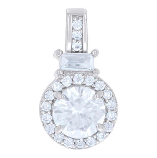 Sterling Silver Womens Emerald-Cut Round Cubic-Zirconia Fashion Charm Pendant