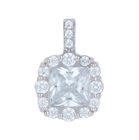 Sterling Silver Womens Princess-Cut Round Cubic-Zirconia Fashion Charm Pendant