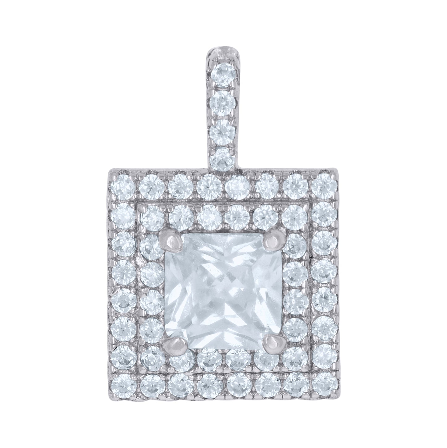 Sterling Silver Womens Princess-Cut Round Cubic-Zirconia Square Fashion Charm Pendant