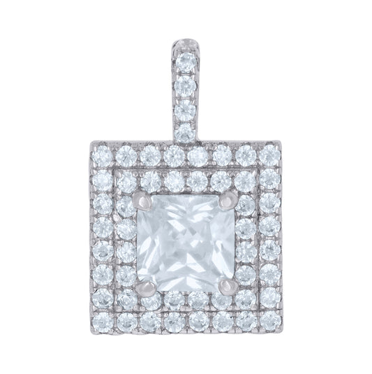 Sterling Silver Womens Princess-Cut Round Cubic-Zirconia Square Fashion Charm Pendant