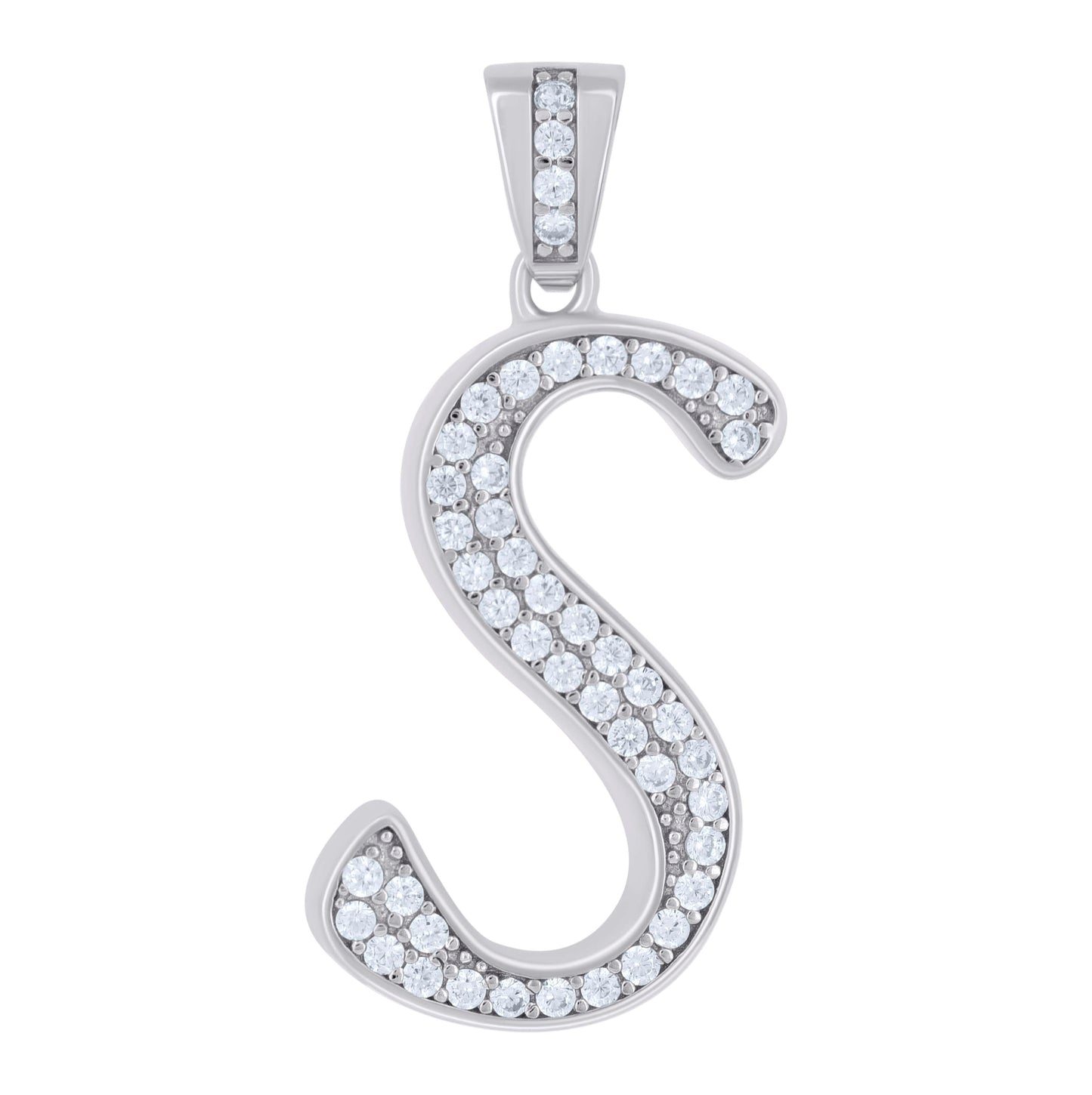 Sterling Silver Unisex Cubic-Zirconia Initial Alphabet Charm Pendant
