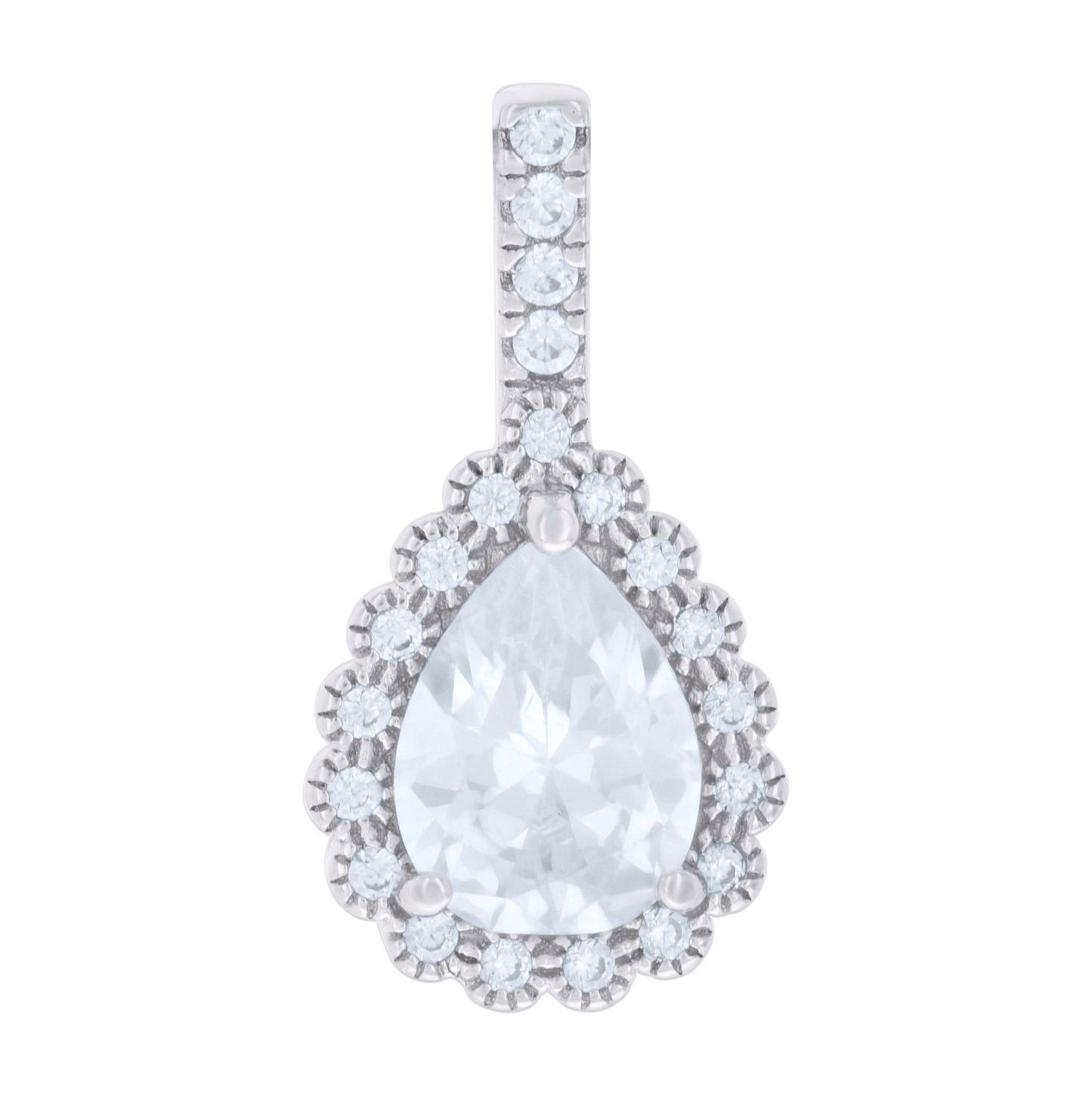 Sterling Silver Womens Pear Round Cubic-Zirconia Tear Drop Fashion Charm Pendant
