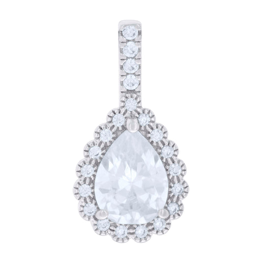 Sterling Silver Womens Pear Round Cubic-Zirconia Tear Drop Fashion Charm Pendant