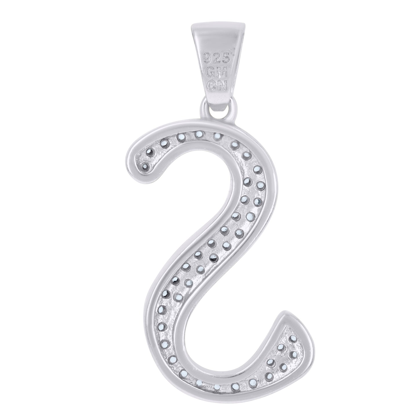 Sterling Silver Unisex Cubic-Zirconia Initial Alphabet Charm Pendant
