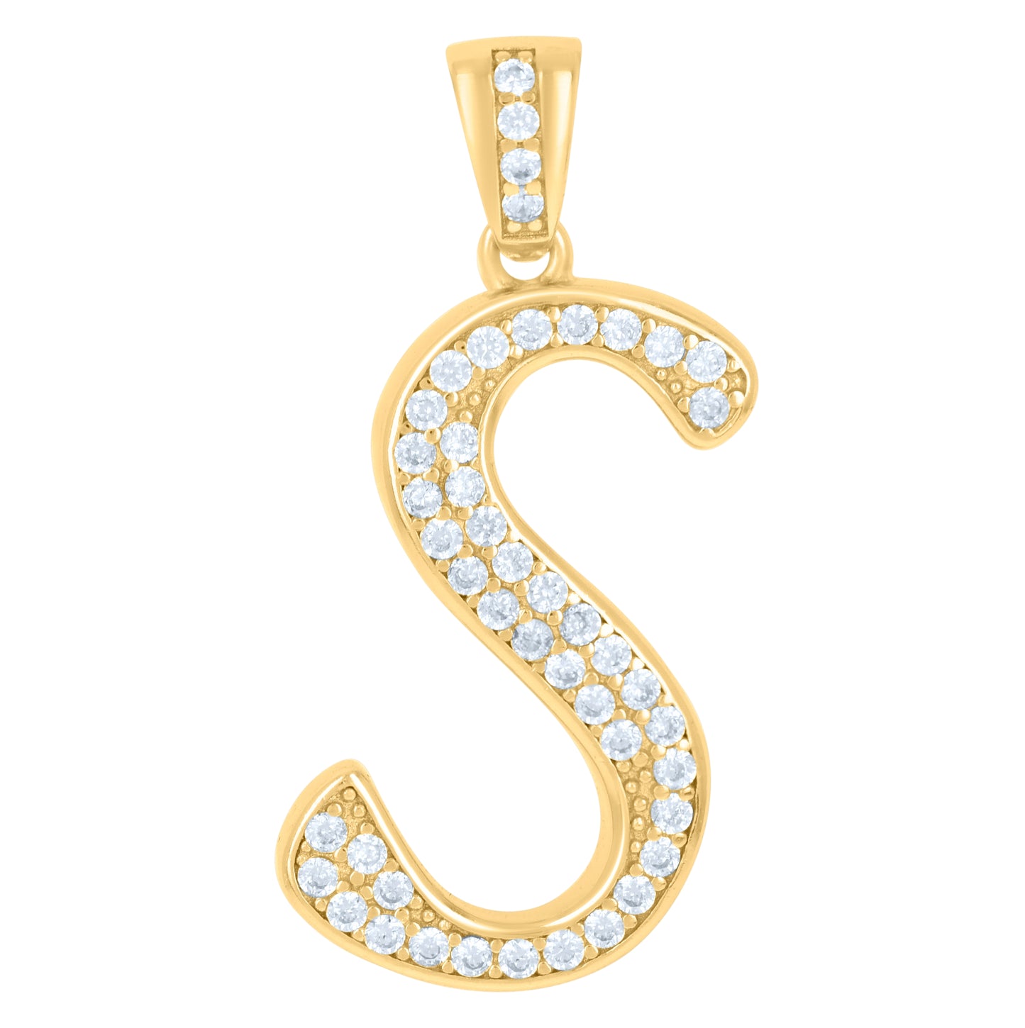 Sterling Silver Unisex Cubic-Zirconia Initial Alphabet Charm Pendant