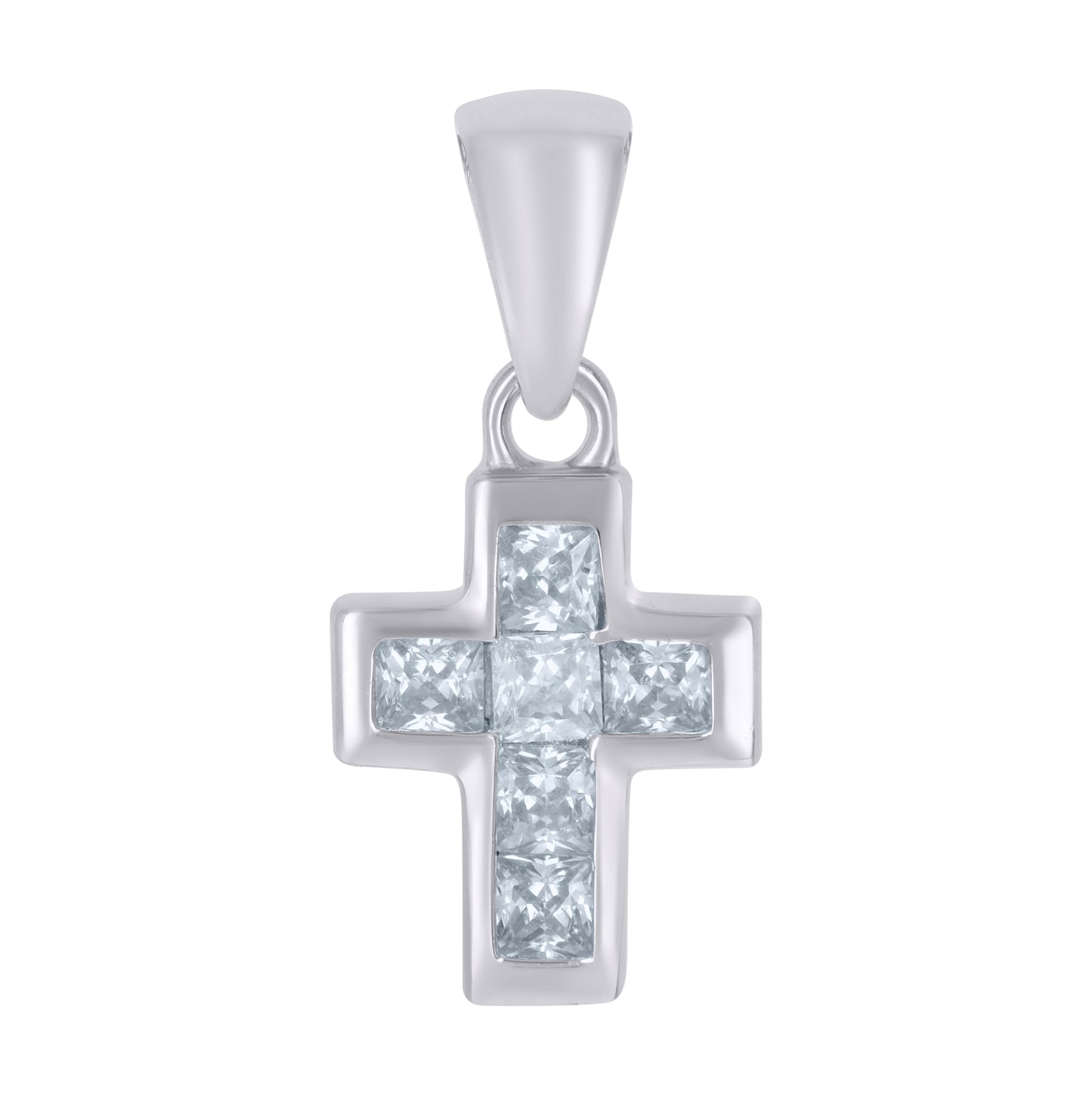 Sterling Silver Womens Princess-Cut Cubic-Zirconia Cross Religious Charm Pendant