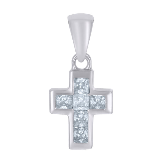 Sterling Silver Womens Princess-Cut Cubic-Zirconia Cross Religious Charm Pendant
