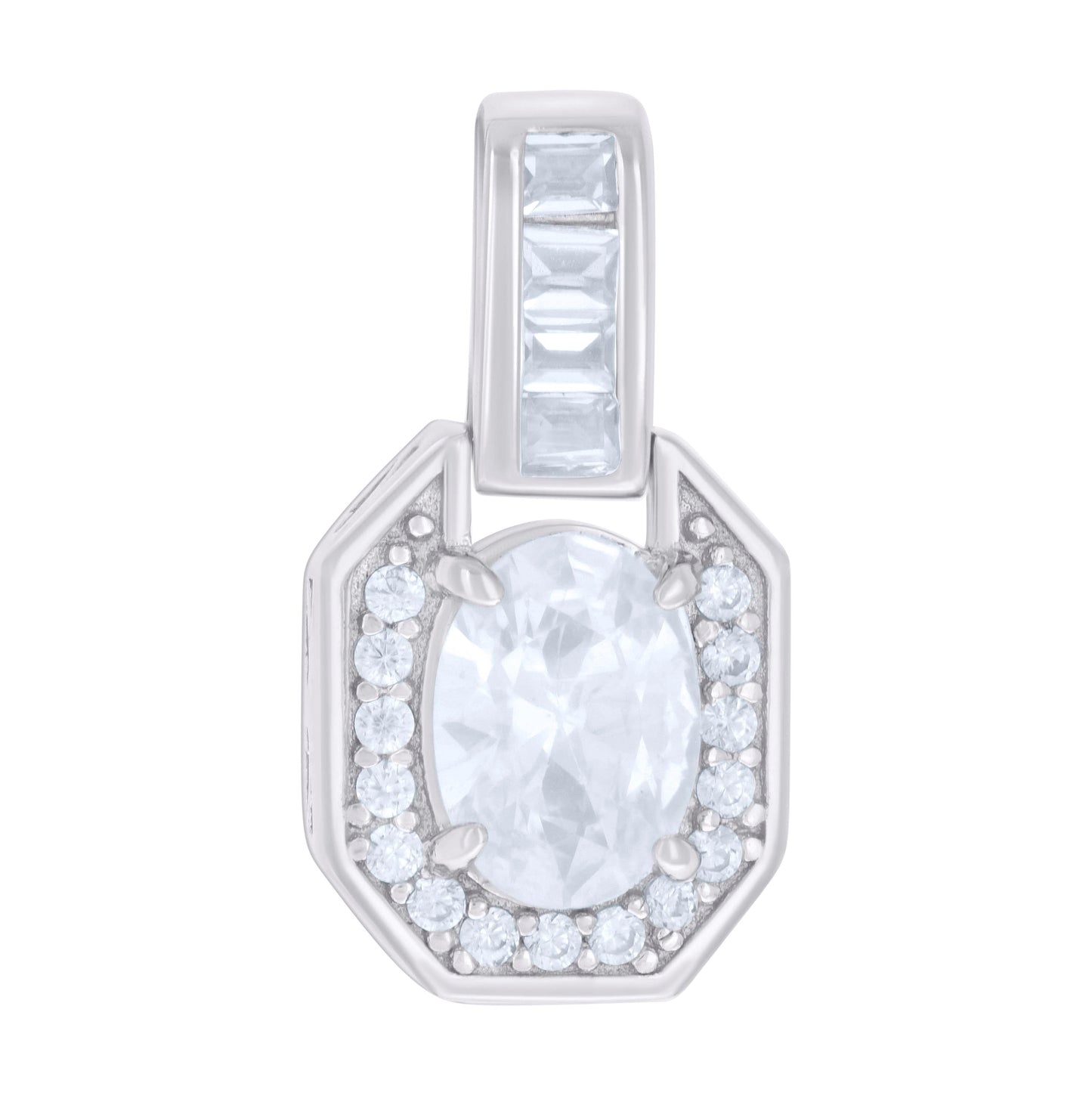 Sterling Silver Womens Oval Round Cubic-Zirconia Fashion Charm Pendant