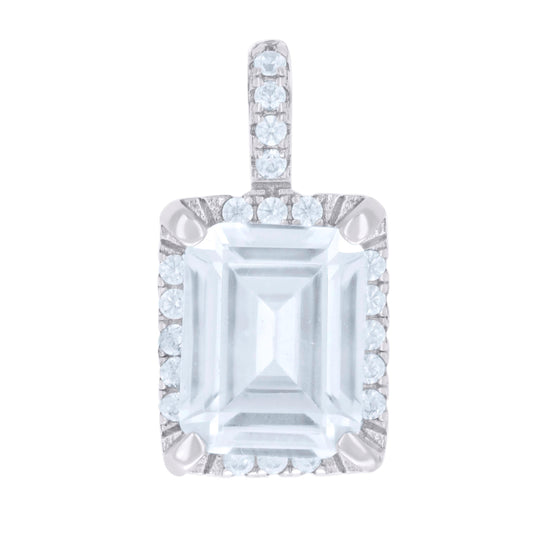 Sterling Silver Womens Emerald-Cut Round Cubic-Zirconia Fashion Charm Pendant