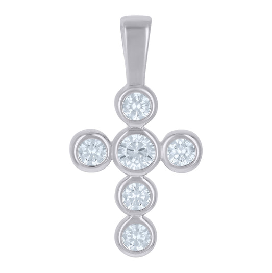 Sterling Silver Womens Cubic-Zirconia Cross Religious Charm Pendant
