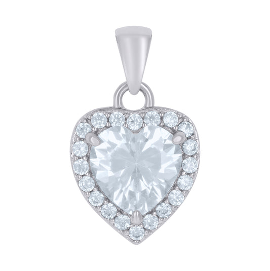 Sterling Silver Womens Heart Round Cubic-Zirconia Heart Charm Pendant
