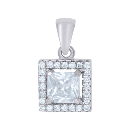 Sterling Silver Womens Princess-Cut Round Cubic-Zirconia Square Fashion Charm Pendant