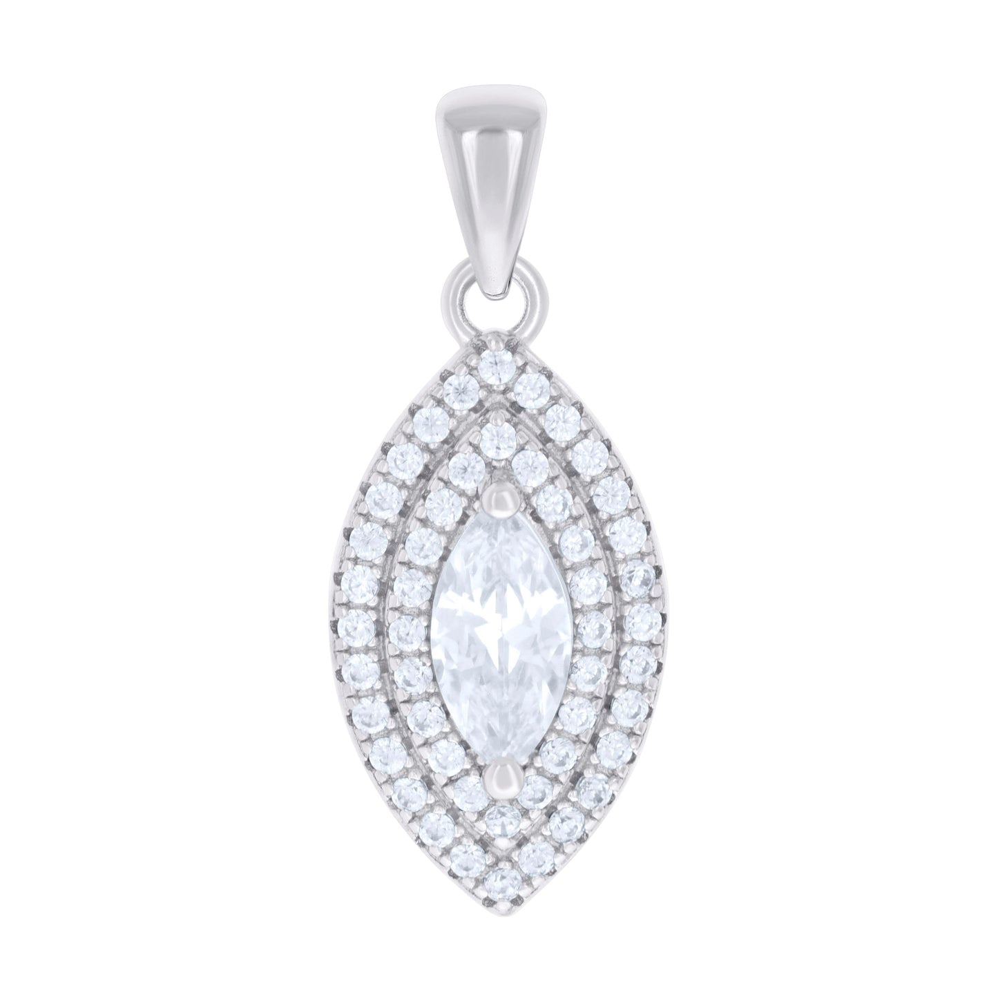 Sterling Silver Womens Marquise Round Cubic-Zirconia Fashion Charm Pendant