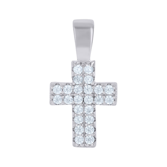 Sterling Silver Womens Cubic-Zirconia Cross Religious Charm Pendant