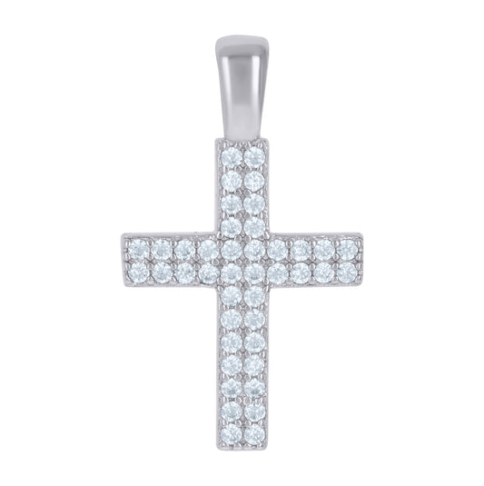 Sterling Silver Womens Cubic-Zirconia Cross Religious Charm Pendant