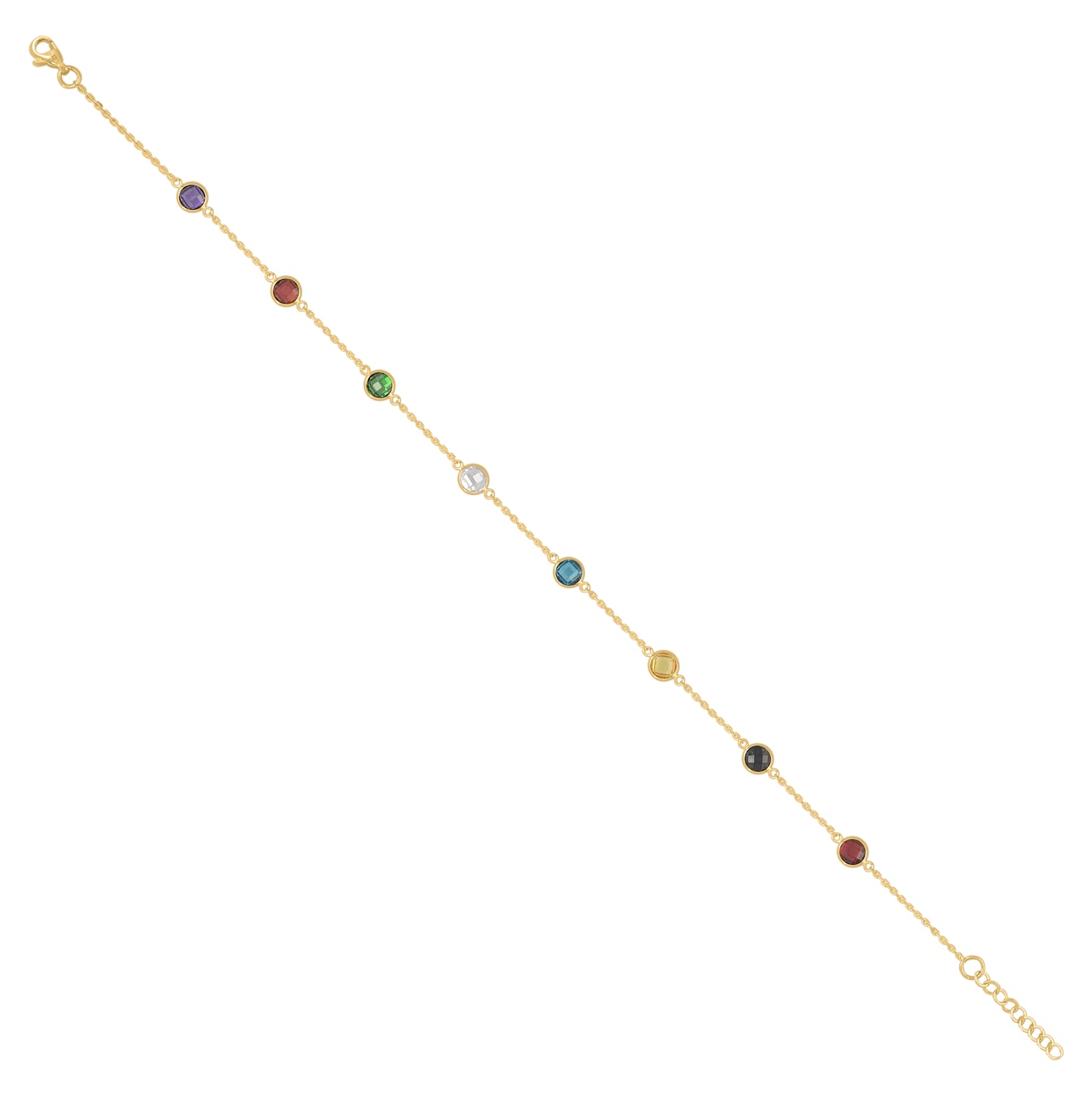 14K Yellow Gold Womens Multi-Color Cubic Zirconia Chain Anklet Size 10 Inches