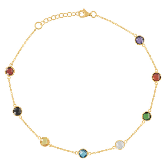 14K Yellow Gold Womens Multi-Color Cubic Zirconia Chain Anklet Size 10 Inches