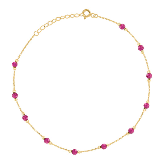14K Yellow Gold Womens Pink Cubic Zirconia Chain Anklet Size 10 Inches