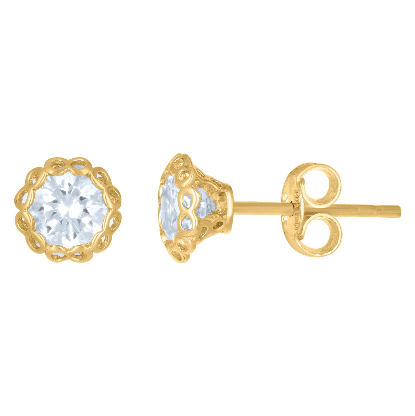 14K Yellow Gold Womens Cubic-Zirconia 7mm Flower Stud Earrings