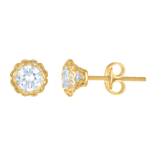 14K Yellow Gold Womens Cubic-Zirconia 6mm Flower Stud Earrings
