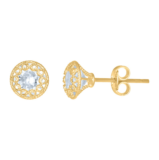 14K Yellow Gold Womens Cubic-Zirconia 7mm Fashion Stud Earrings