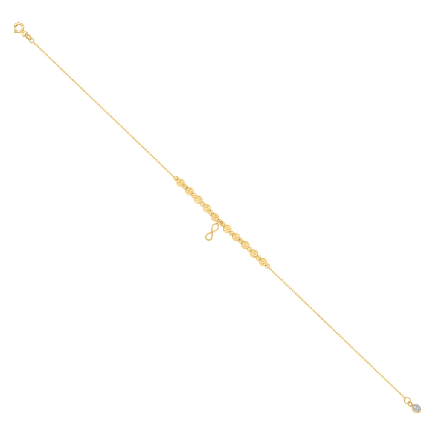 10K Yellow Gold Womens Cubic-Zirconia Infinity Diamond-Cut Beaded Charm Anklet Size 10 Inches