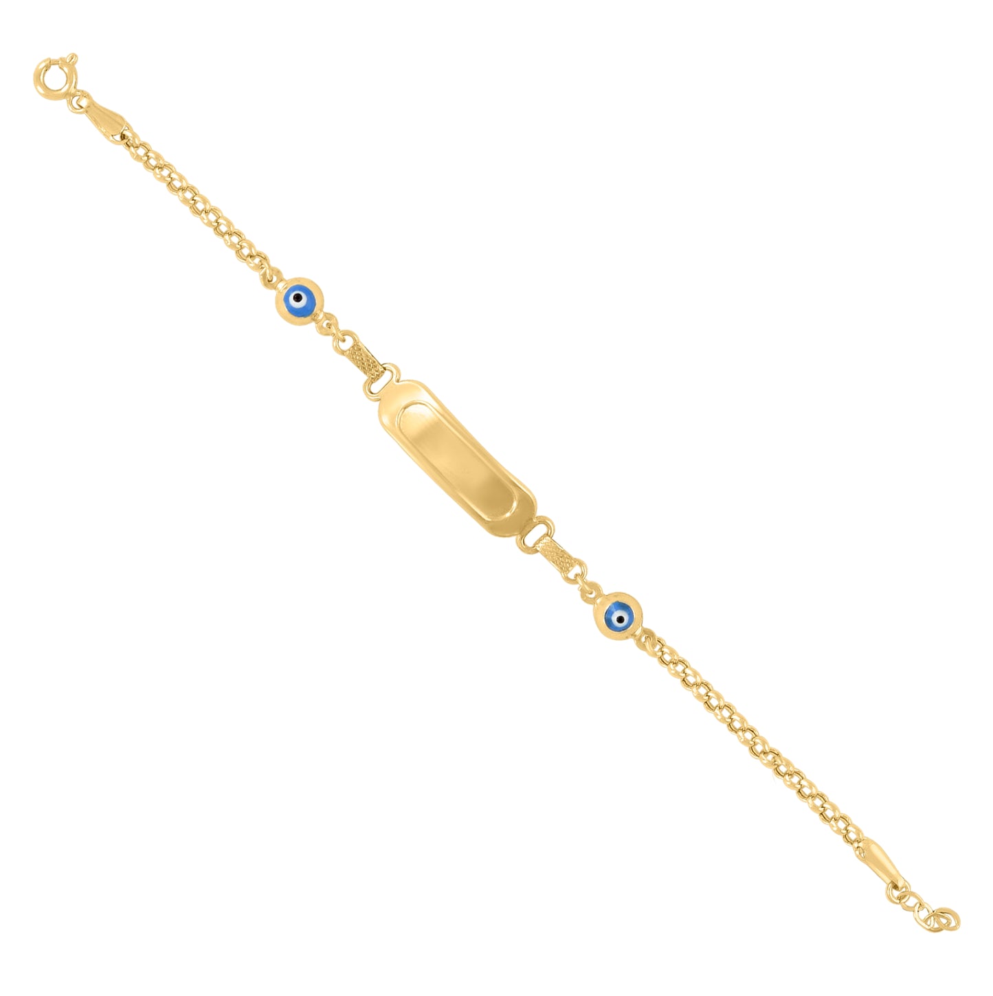 10K Yellow Gold Womens Blue Enamel Evil Eye Good Luck ID Bracelet Size 6 Inches
