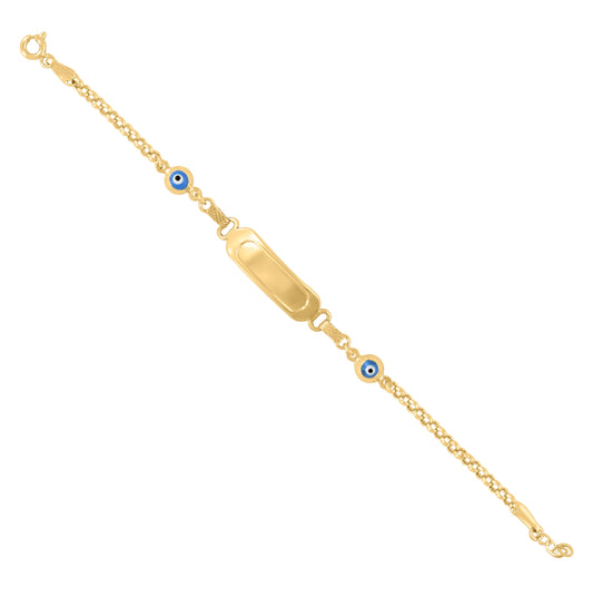 10K Yellow Gold Womens Blue Enamel Evil Eye Good Luck ID Bracelet Size 6 Inches