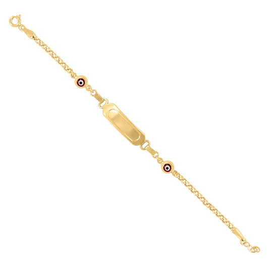 10K Yellow Gold Womens Red Enamel Evil Eye Good Luck ID Bracelet Size 6 Inches