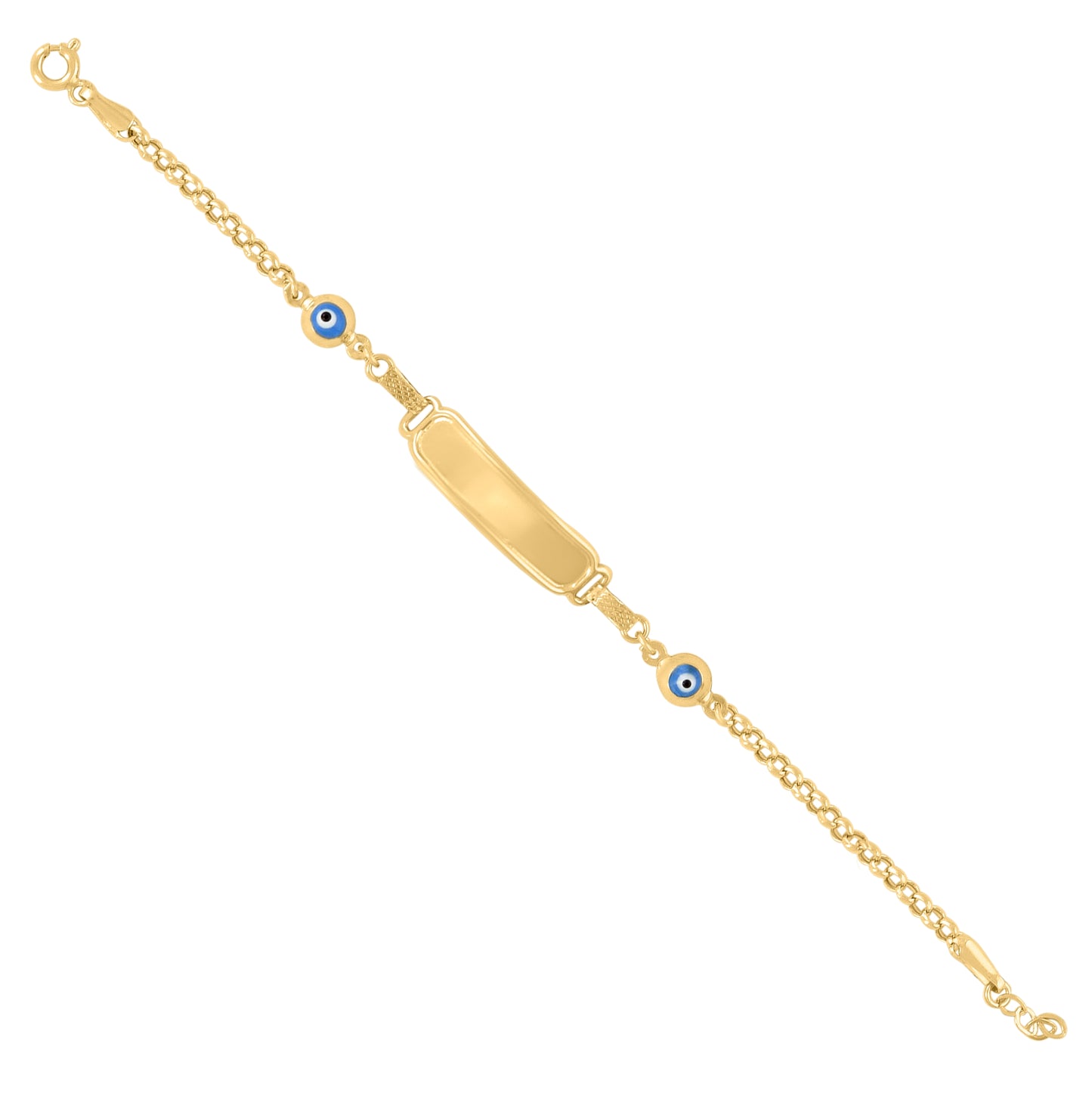 10K Yellow Gold Womens Blue Enamel Evil Eye Good Luck ID Bracelet Size 6 Inches
