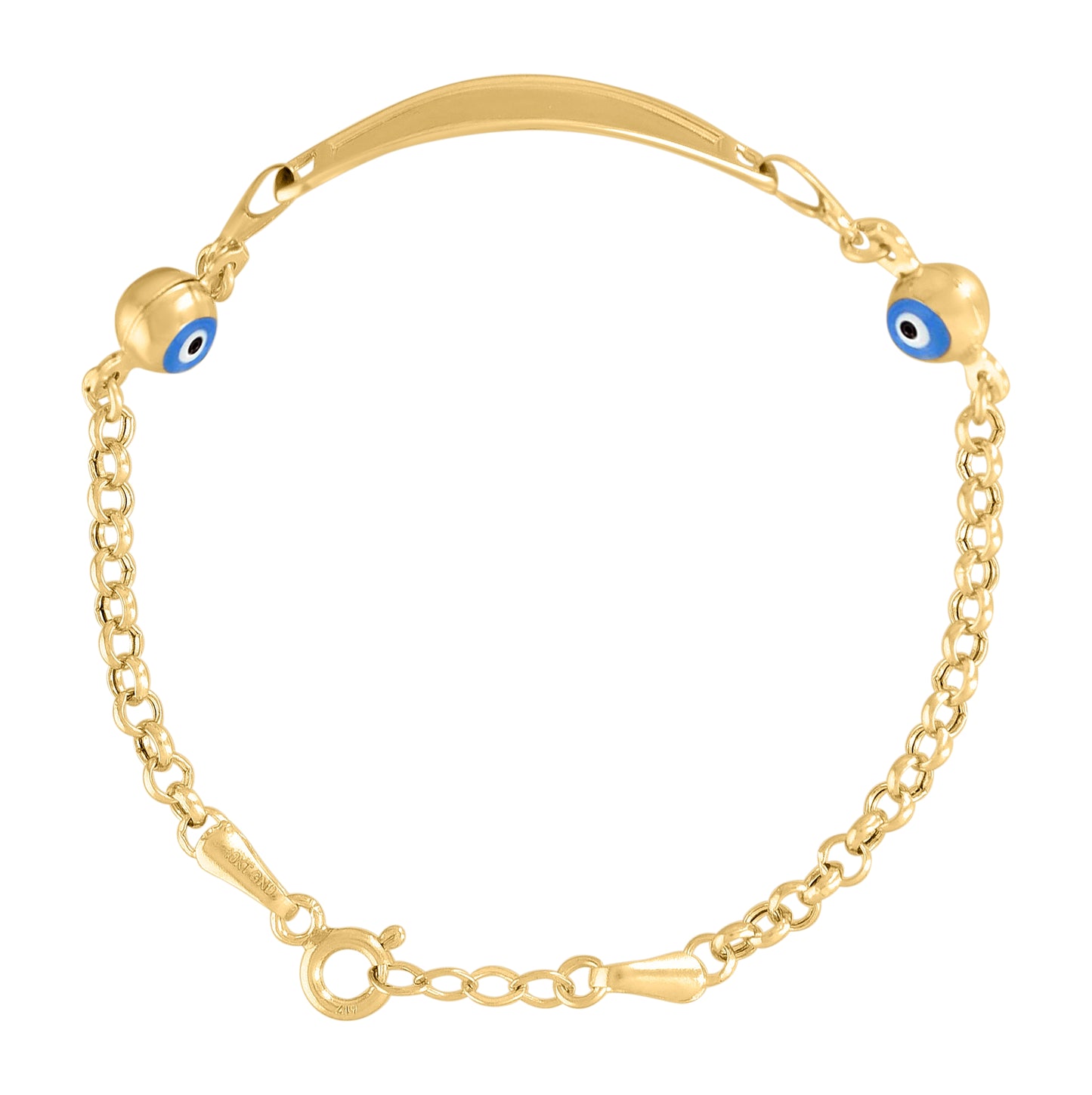 10K Yellow Gold Womens Blue Enamel Evil Eye Good Luck ID Bracelet Size 6 Inches