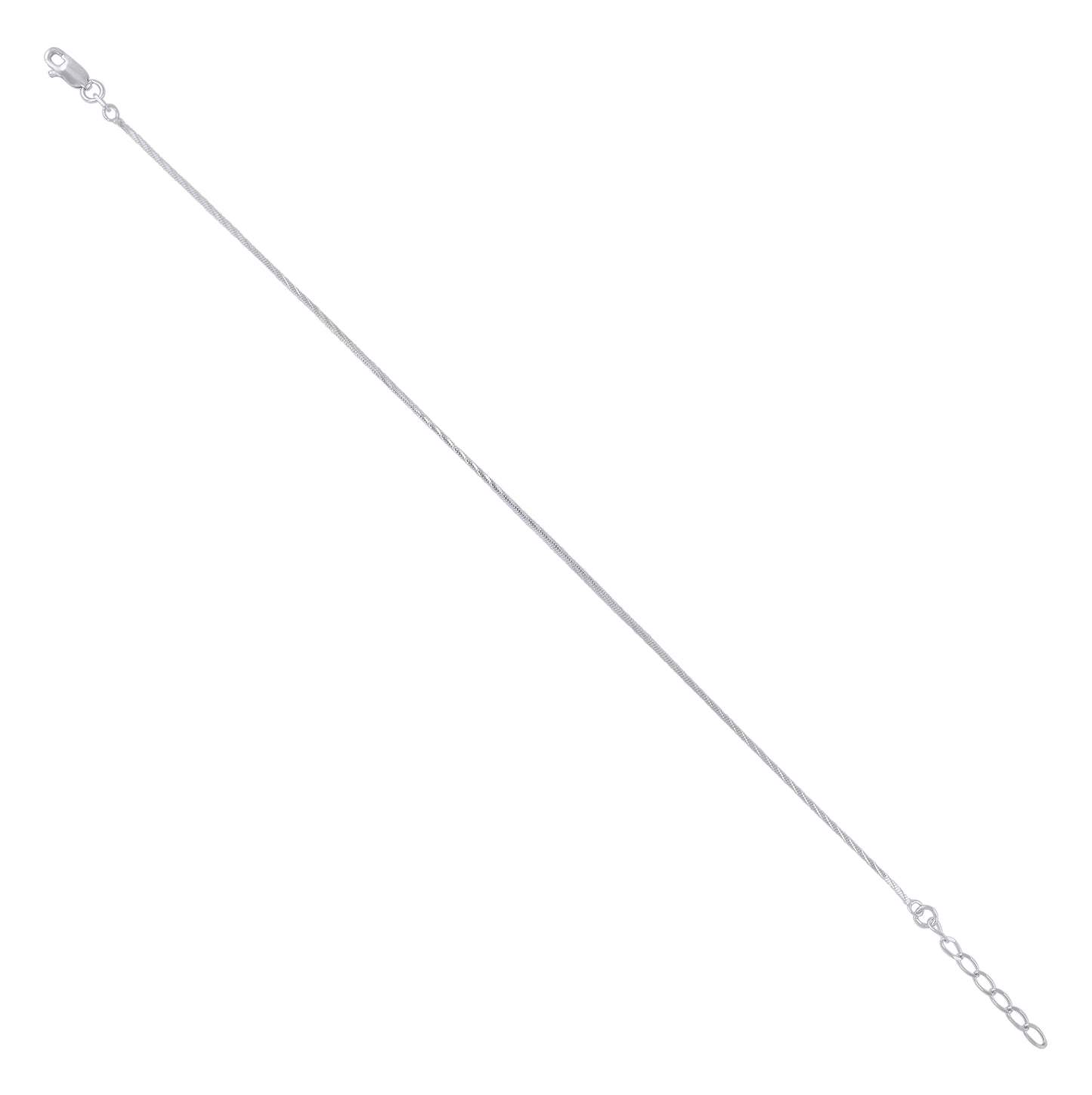 Sterling Silver Rhodium Plated Womens Snake Chain Anklet 0.9 mm Size 10 Inches