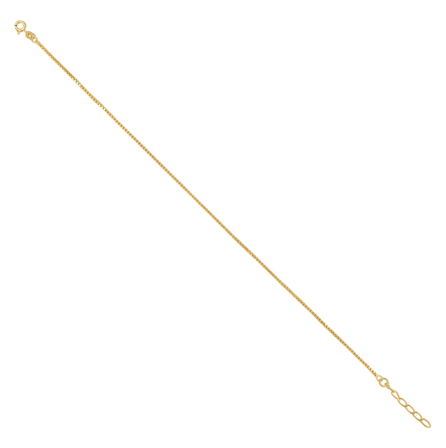 Sterling Silver Yellow-Tone Womens Box Chain Anklet 1.1 mm Size 10 Inches