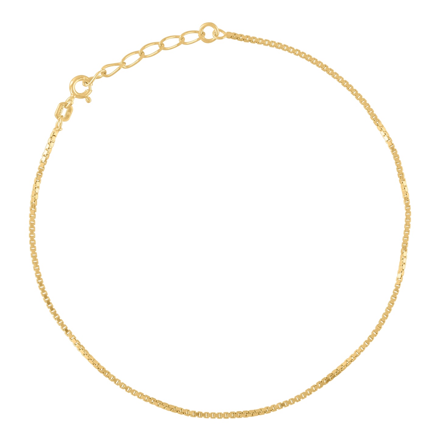 Sterling Silver Yellow-Tone Womens Box Chain Anklet 1.1 mm Size 10 Inches